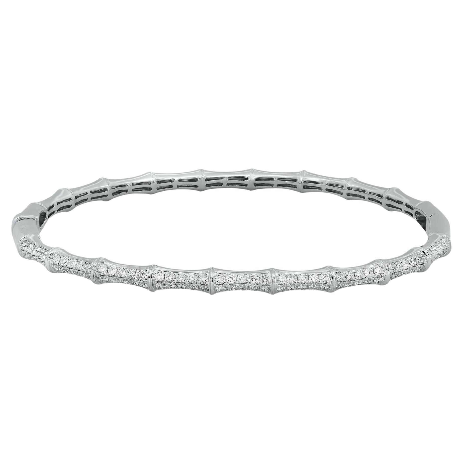 Pave Set Round Cut Diamond Bangle Bracelet 18K White Gold 0.94Cttw  For Sale