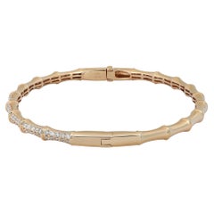 Pave Set Round Cut Diamond Bangle Bracelet 18K Yellow Gold 0.93Cttw