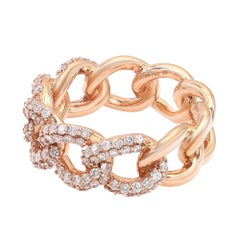 Pave Set Round Cut Diamond Chain Link Ring Band 18K Rose Gold 1.00Cttw Size 5.75