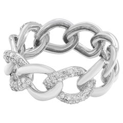 Pave Set Round Cut Diamond Chain Link Ring Band 18K White Gold 0.39cttw