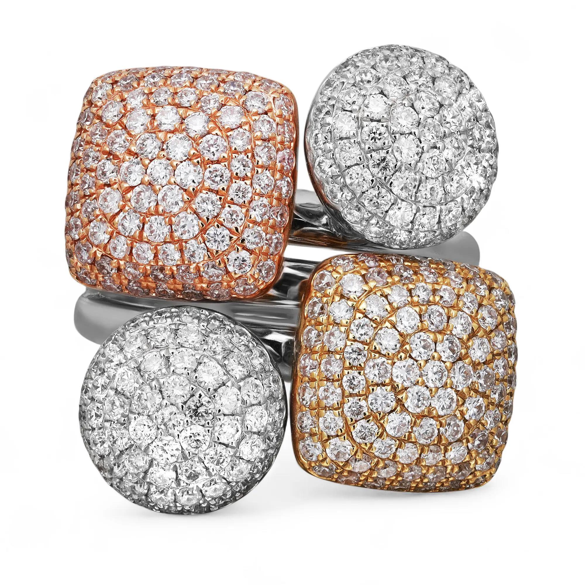 Women's Pave Set Round Cut Diamond Cocktail Ring 18K Multi Colored Gold 2.45Cttw Size 6 For Sale