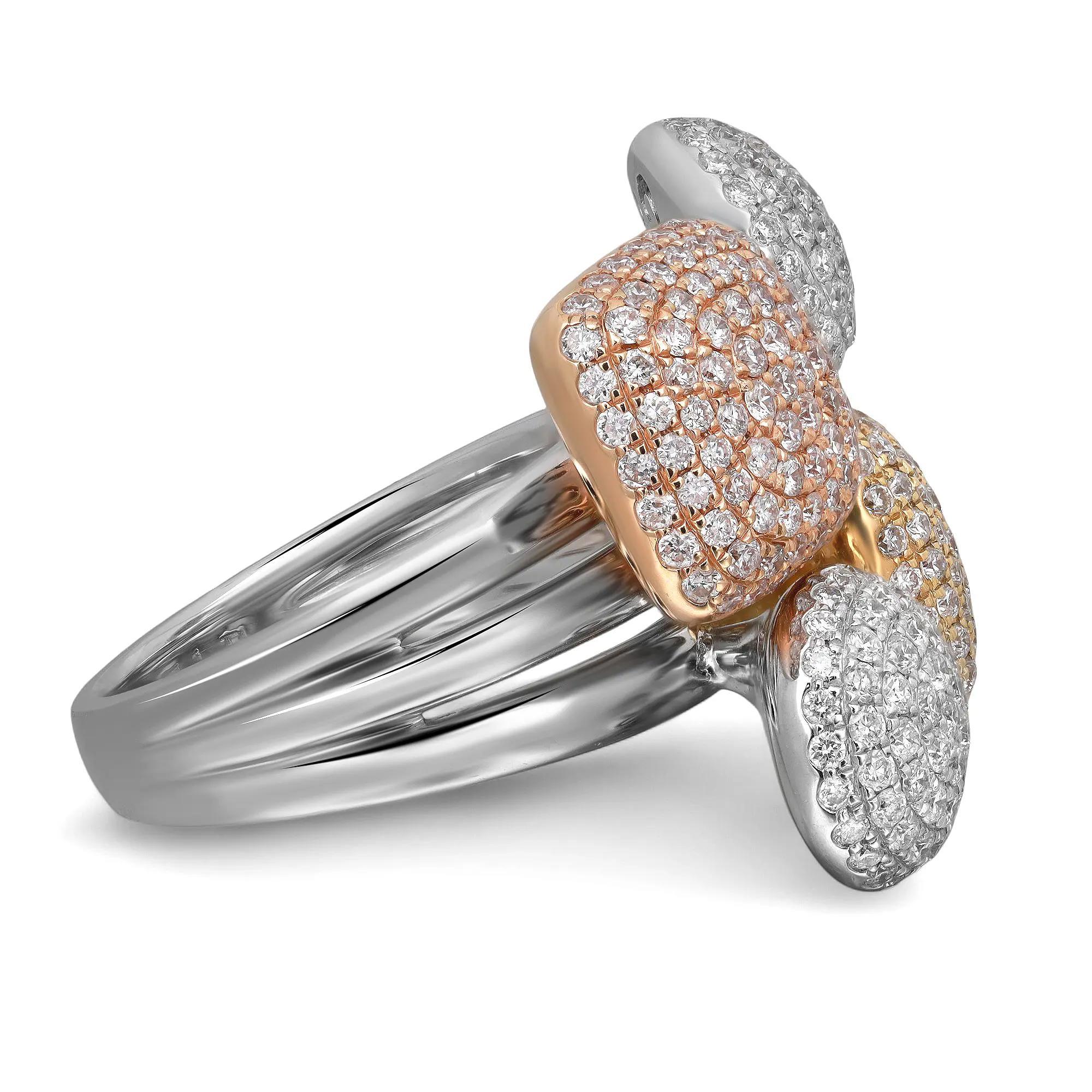 Pave Set Round Cut Diamond Cocktail Ring 18K Multi Colored Gold 2.45Cttw Size 6 For Sale 1