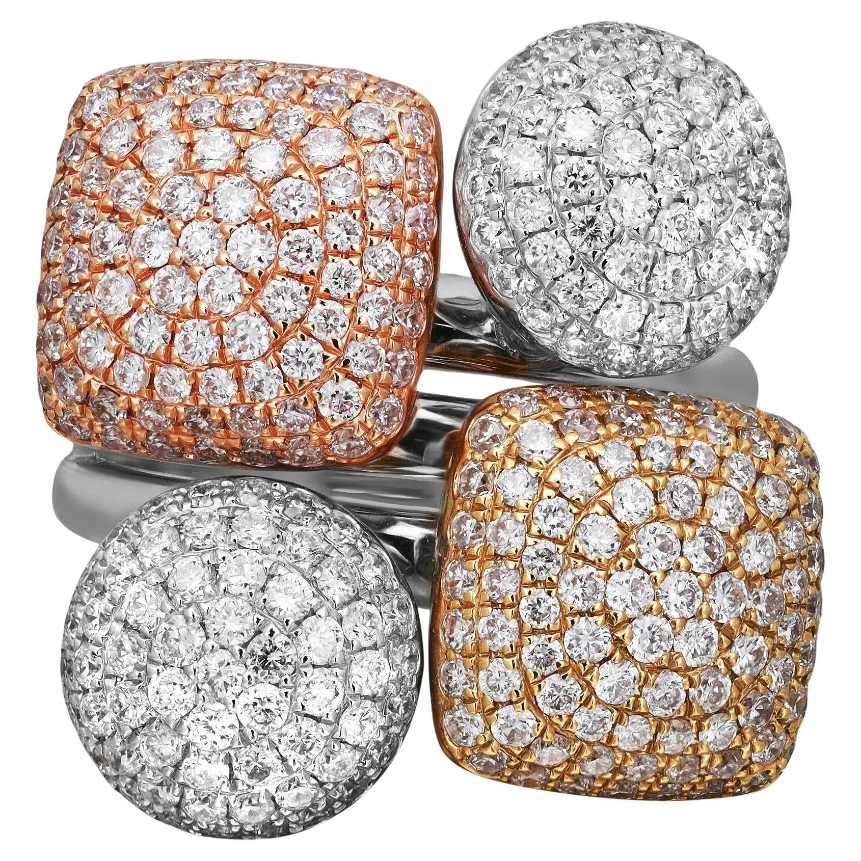 Pave Set Round Cut Diamond Cocktail Ring 18K Multi Colored Gold 2.45Cttw Size 6
