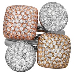 Anello Cocktail con diamanti taglio rotondo Pave Set in oro multicolore 18K 2.45Cttw Taglia 6