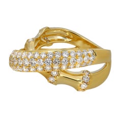 Pave Set Round Cut Diamond Crossover Band Ring 18K Yellow Gold 1.71Ctw Size 6.5