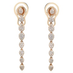 Orecchini a goccia con diamanti taglio rotondo Pave Set in oro giallo 14K 0.65Cttw 1.5 Inches