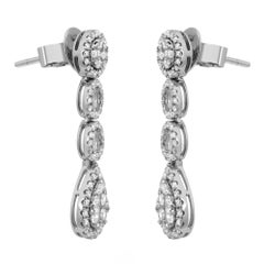 Orecchini a goccia con diamanti taglio rotondo Pave Set in oro bianco 18 carati 1,15 Cttw