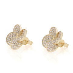 Pave Set Round Cut Diamond Flower Stud Earring 18K Yellow Gold 1.45Cttw