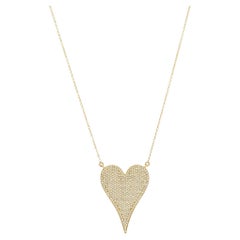 Pave Set Round Cut Diamond Heart Pendant Necklace 14K Yellow Gold 0.83Cttw