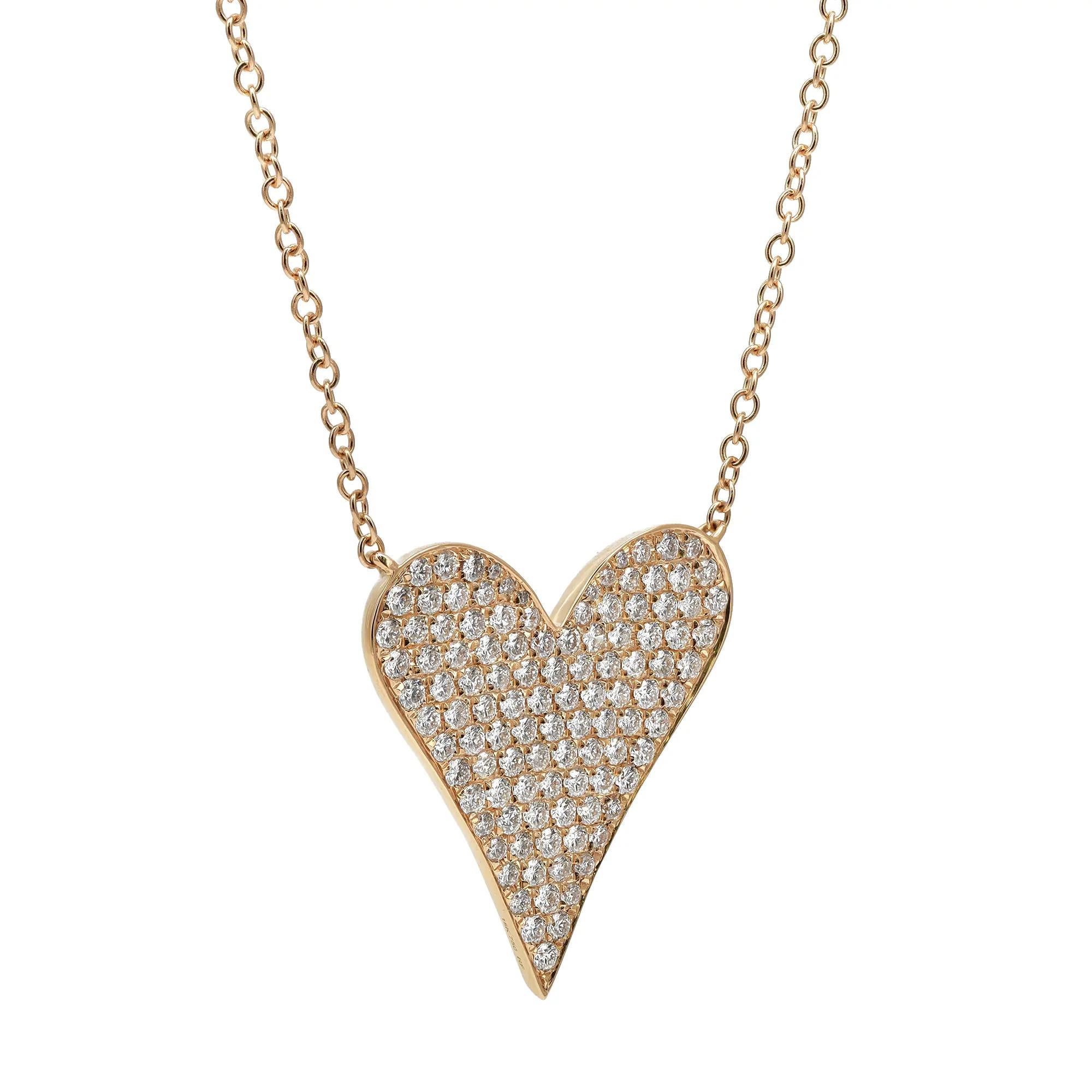 Este hermoso, delicado y precioso collar de diamantes dejará a todos boquiabiertos en cuanto lo vean. Fabricada en oro amarillo de 18 quilates macizo pulido. El corazón está engastado con pequeños diamantes talla redonda brillante de color G-H y