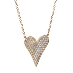 Pave Set Round Cut Diamond Heart Pendant Necklace 18K Yellow Gold 1.54Cttw 18 In