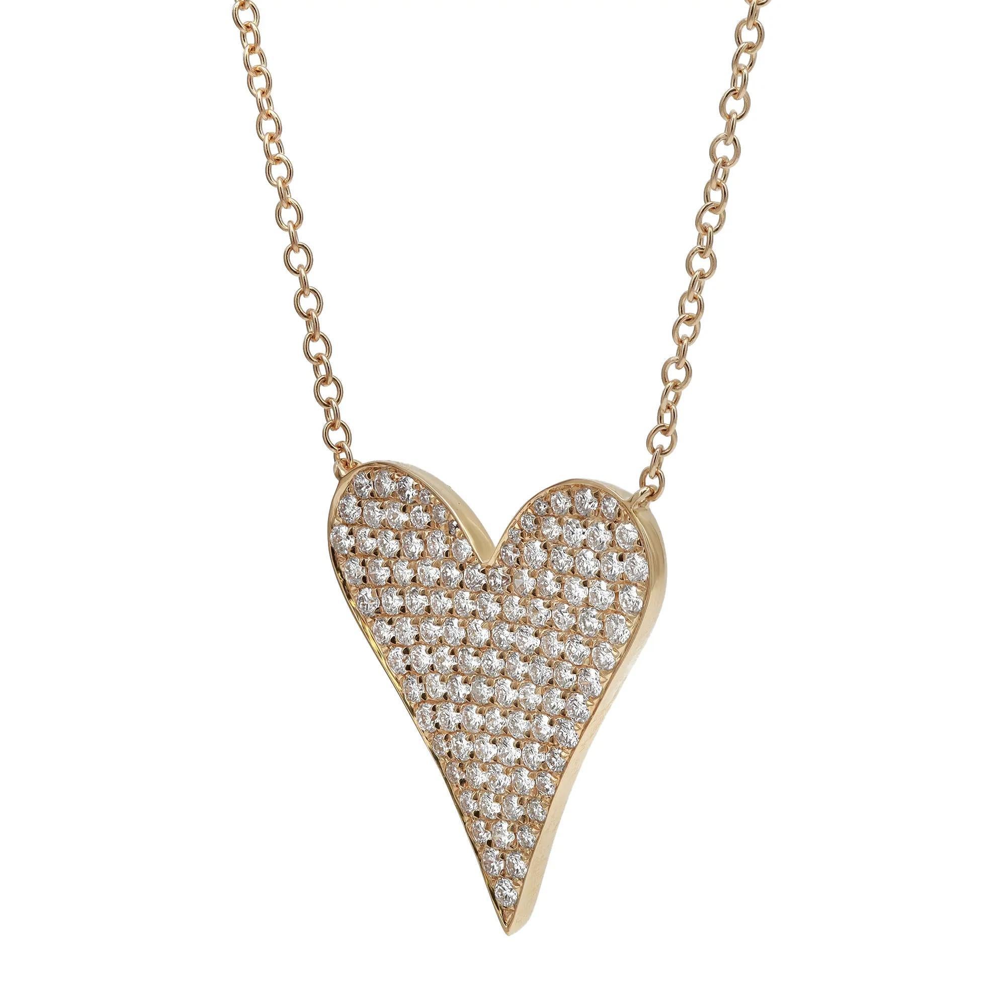 Collar Colgante Corazón Diamante Corte Redondo Engastado Oro Amarillo 18K 1.54Cttw 18 In Moderno en venta