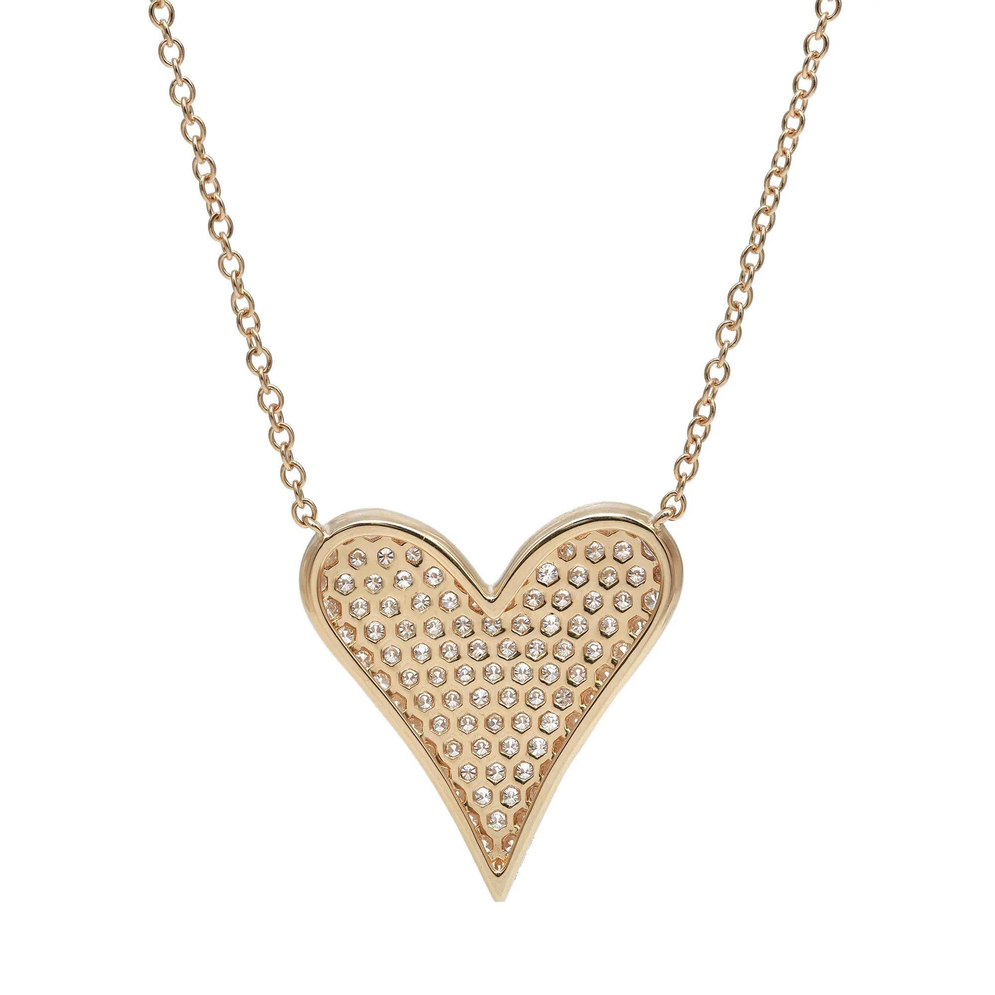 Collar Colgante Corazón Diamante Corte Redondo Engastado Oro Amarillo 18K 1.54Cttw 18 In Corte redondo en venta