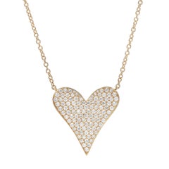 Pave Set Round Cut Diamond Heart Pendant Necklace 18K Yellow Gold 1.54Cttw 18 In
