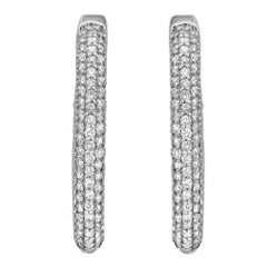 Pave Set Round Cut Diamond Oval Hoop Earrings 14K White Gold 1.00Cttw 1 Inch