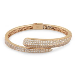 Pave Set Round Cut Diamond Spiral Bangle Bracelet 18K Yellow Gold 4.31Cttw