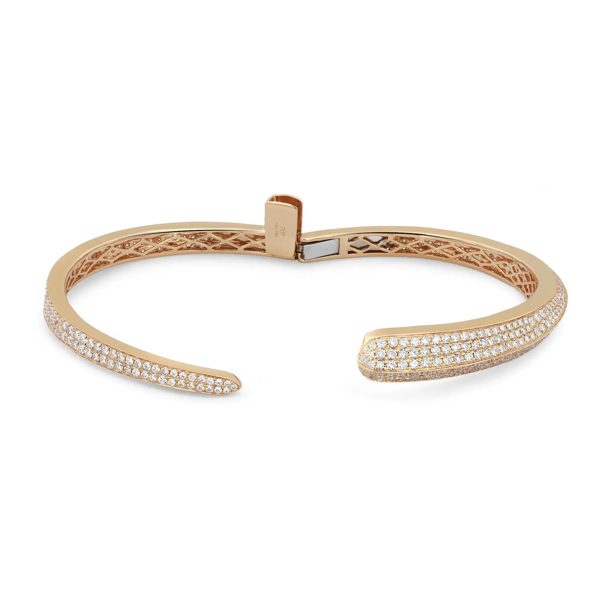 Women's Pave Set Round Cut Diamond Spiral Bangle Bracelet 18K Yellow Gold 4.31Cttw For Sale