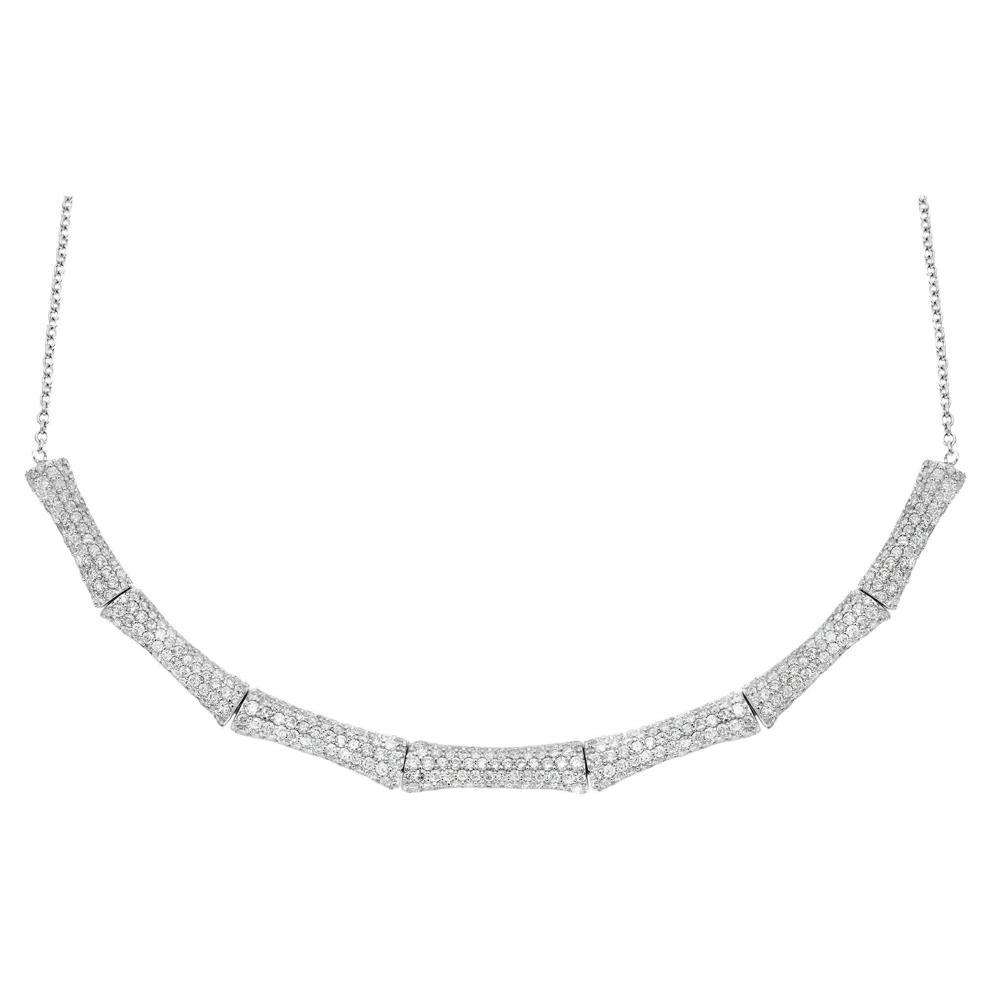Collana con diamanti taglio rotondo Pave Set in oro bianco 14K 4.20Cttw in vendita