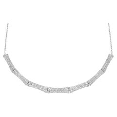 Collana con diamanti taglio rotondo Pave Set in oro bianco 14K 4.20Cttw