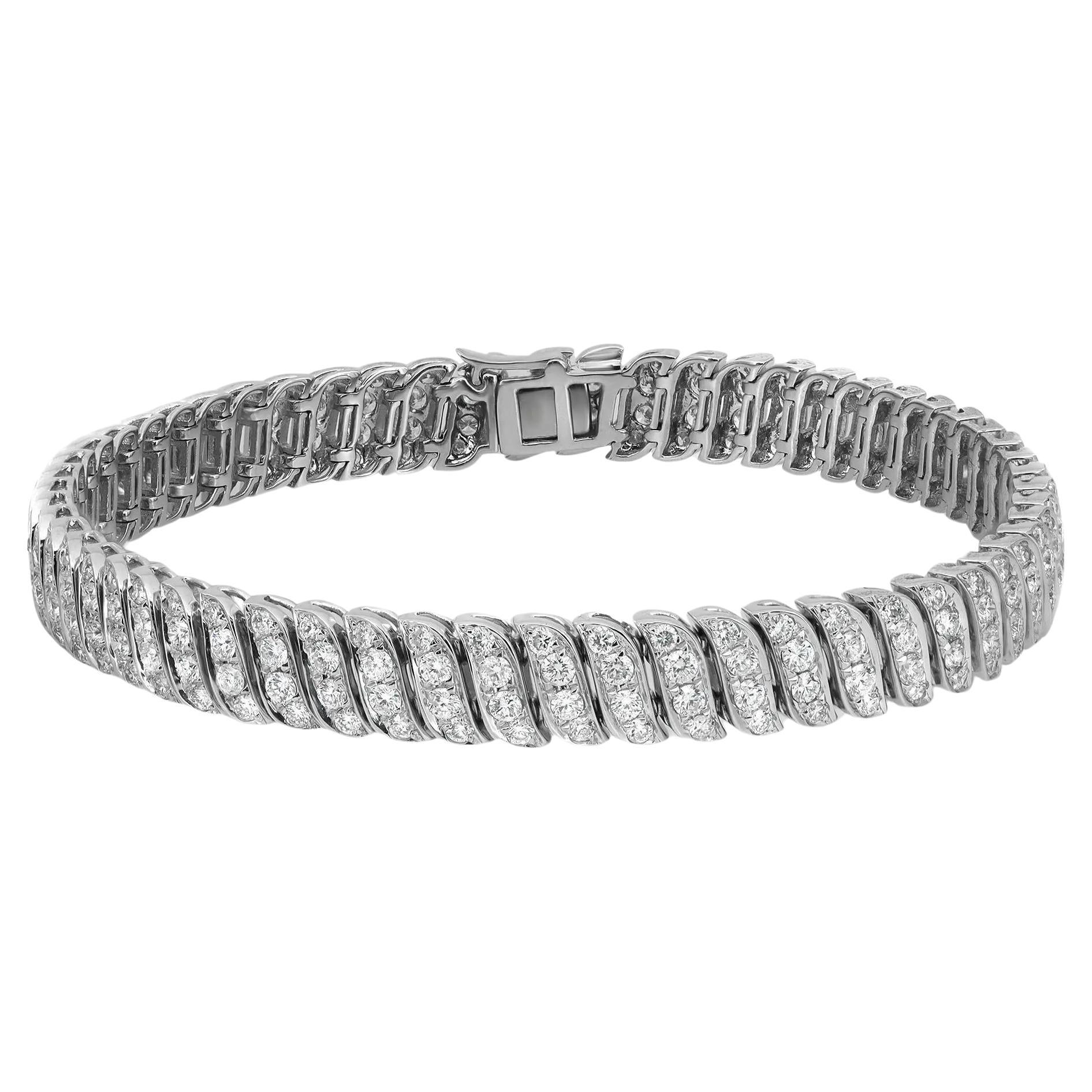 Pave Set Round Cut Diamond Tennis Bracelet 18K White Gold 3.84Cttw 7 Inches