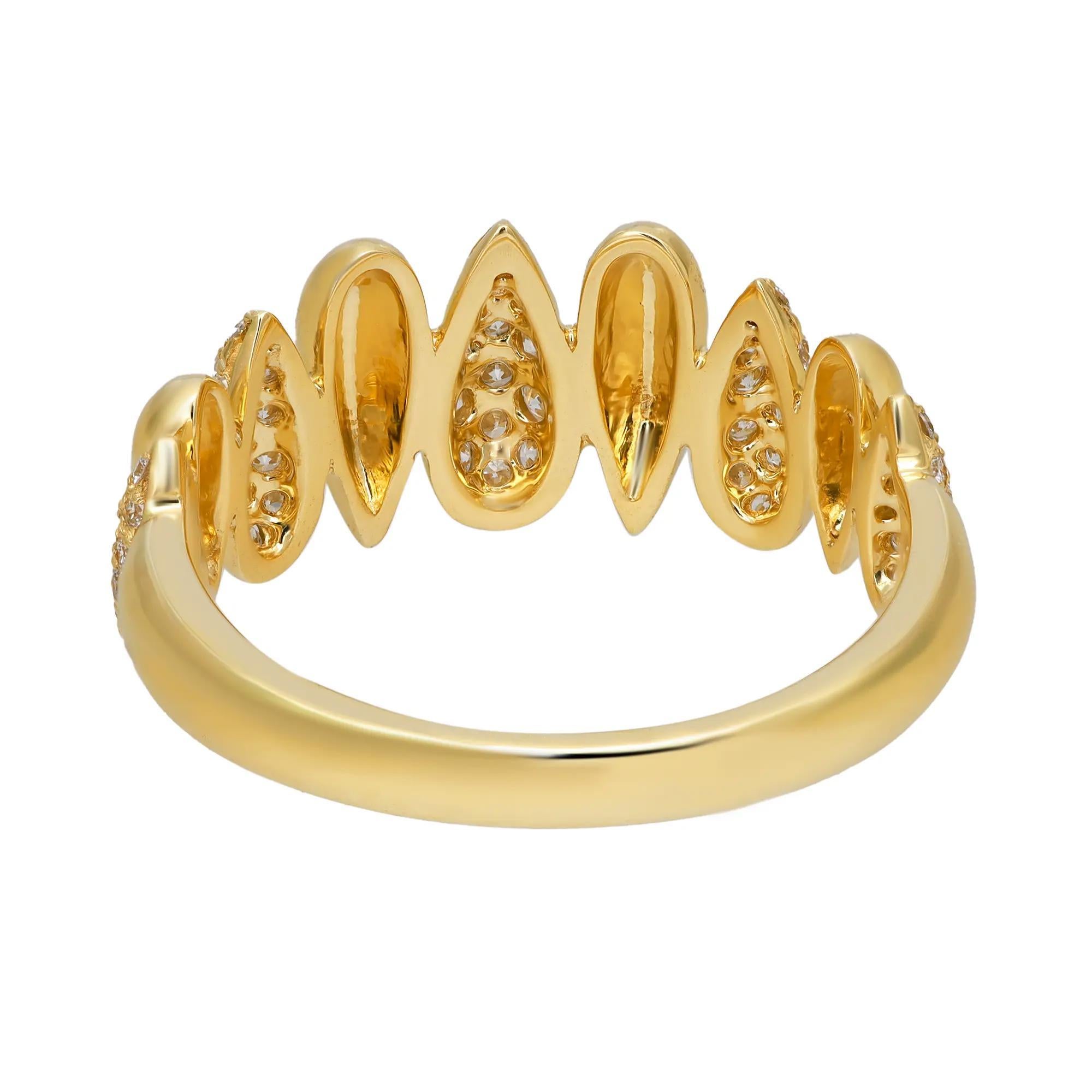Modern Pave Set Round Diamond Multi Drop Shape Band Ring 18K Yellow Gold 0.43Ctw SZ 6.5 For Sale