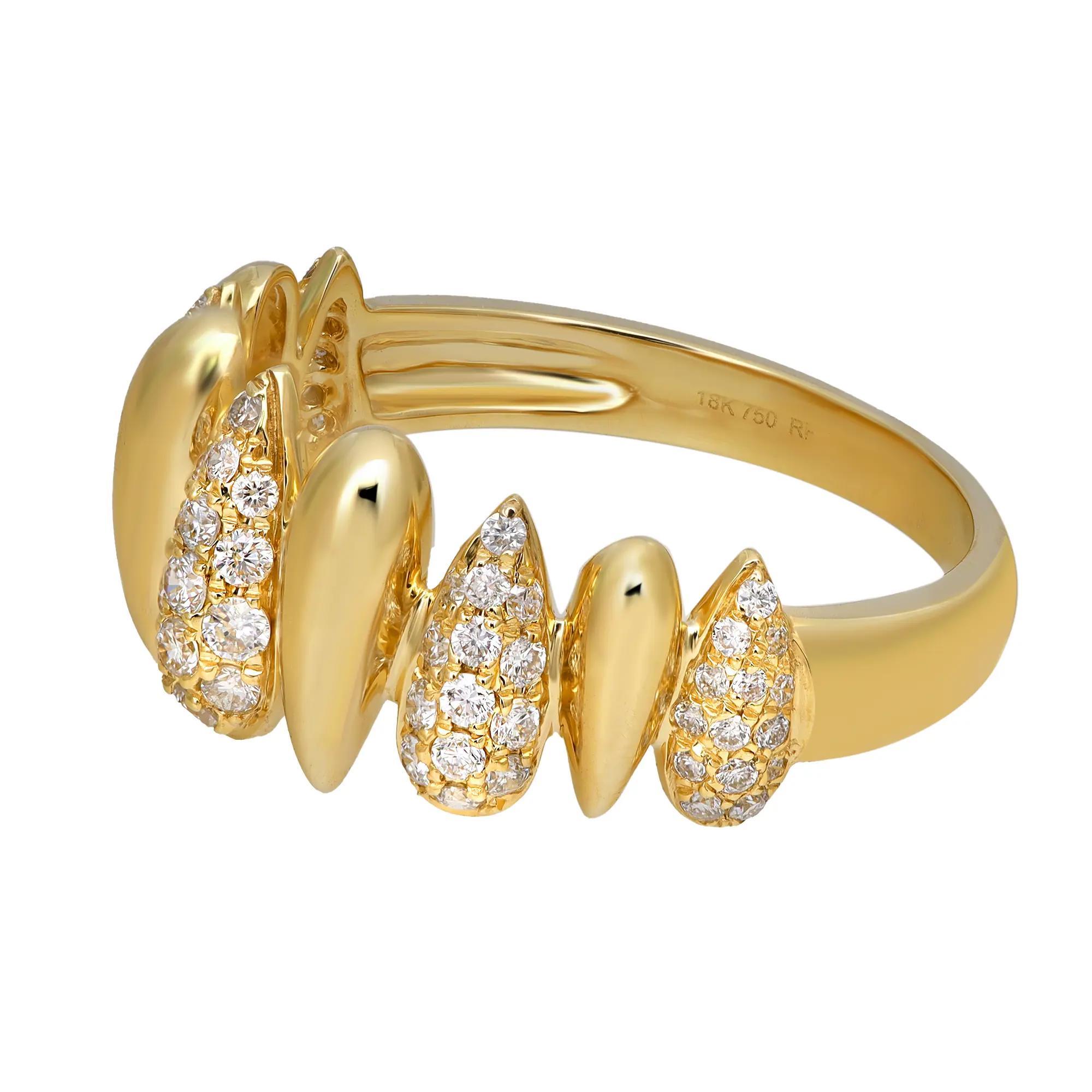 Round Cut Pave Set Round Diamond Multi Drop Shape Band Ring 18K Yellow Gold 0.43Ctw SZ 6.5 For Sale