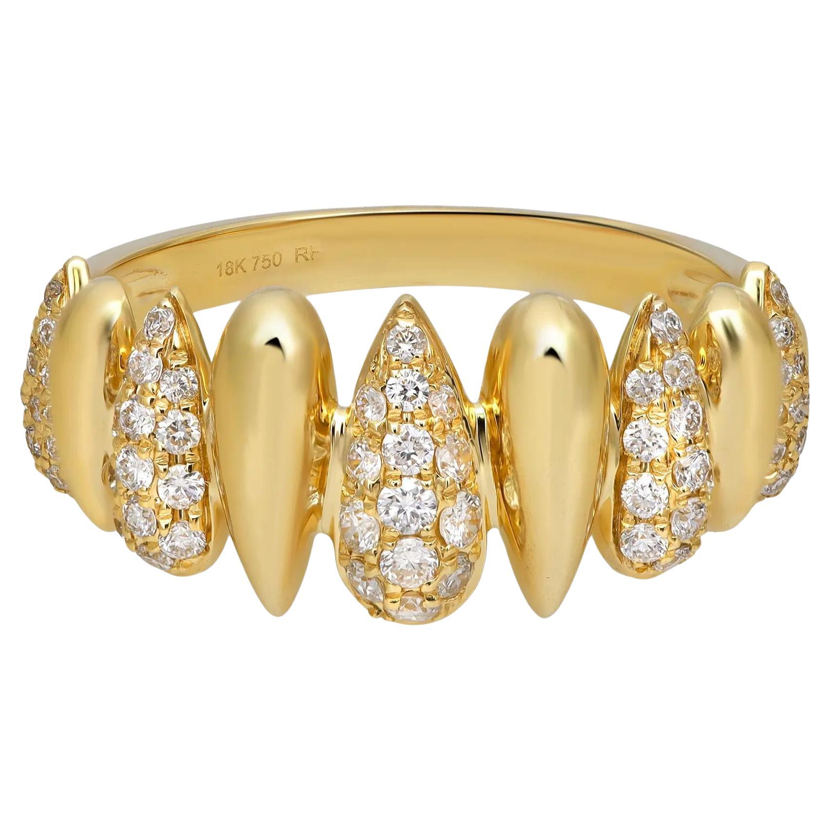 Pave Set Round Diamond Multi Drop Shape Band Ring 18K Yellow Gold 0.43Ctw SZ 6.5 For Sale