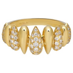 Pave Set Round Diamond Multi Drop Shape Band Ring 18K Yellow Gold 0.43Ctw SZ 6.5