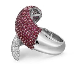 Pave Set Ruby 2.40Ctw and Diamond 1.26Ctw Bypass Cocktail Ring 14K White Gold