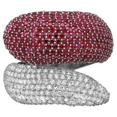 Pave Set Ruby 2.40Ctw and Diamond 1.26Ctw Bypass Cocktail Ring 14K White Gold