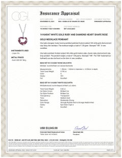 Pave Set Ruby Diamond 0.85 Carat Open Heart Shaped White Gold Pendant Necklace