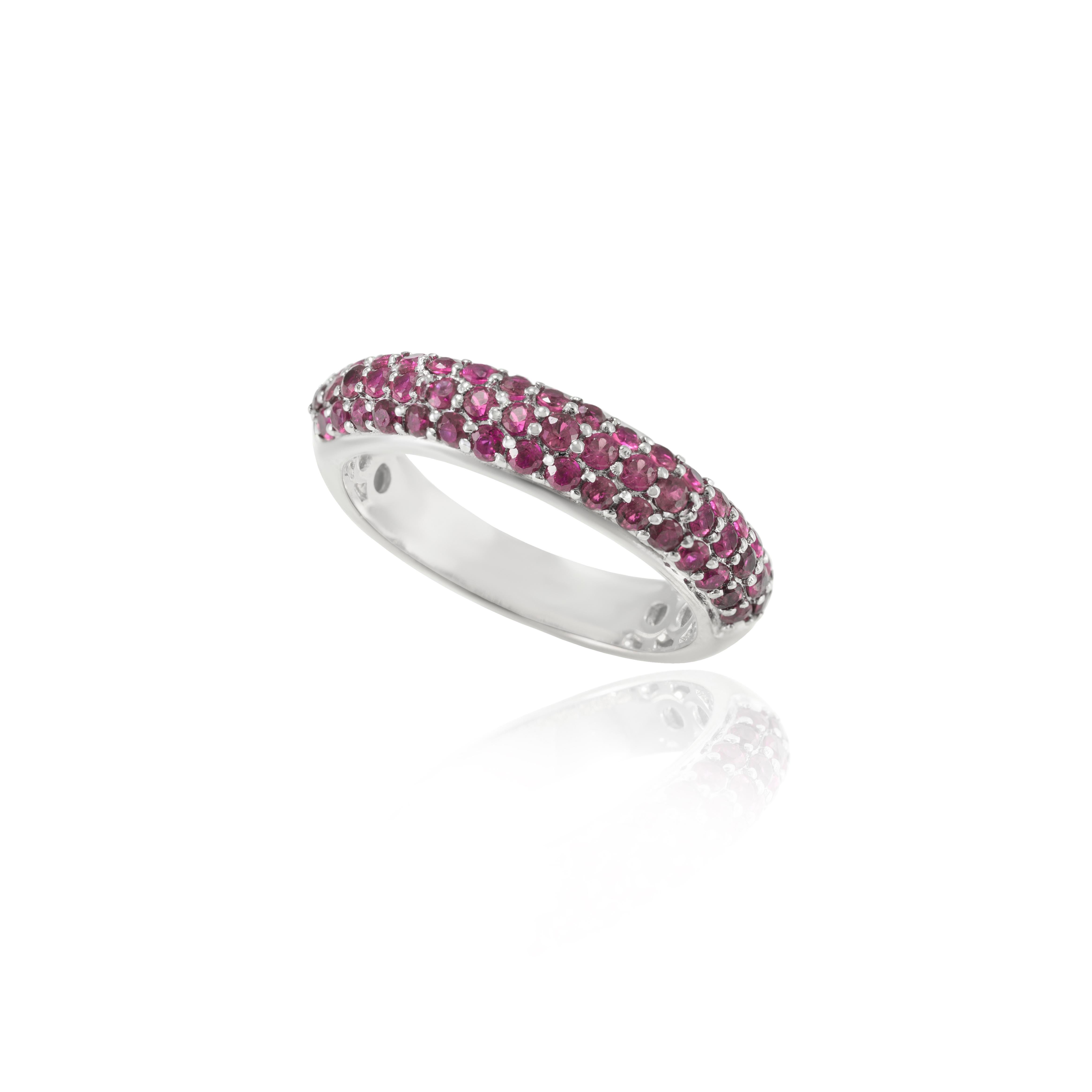 For Sale:  Pave Set Ruby Half Eternity Stackable Band in Solid 18k White Gold Ring 11