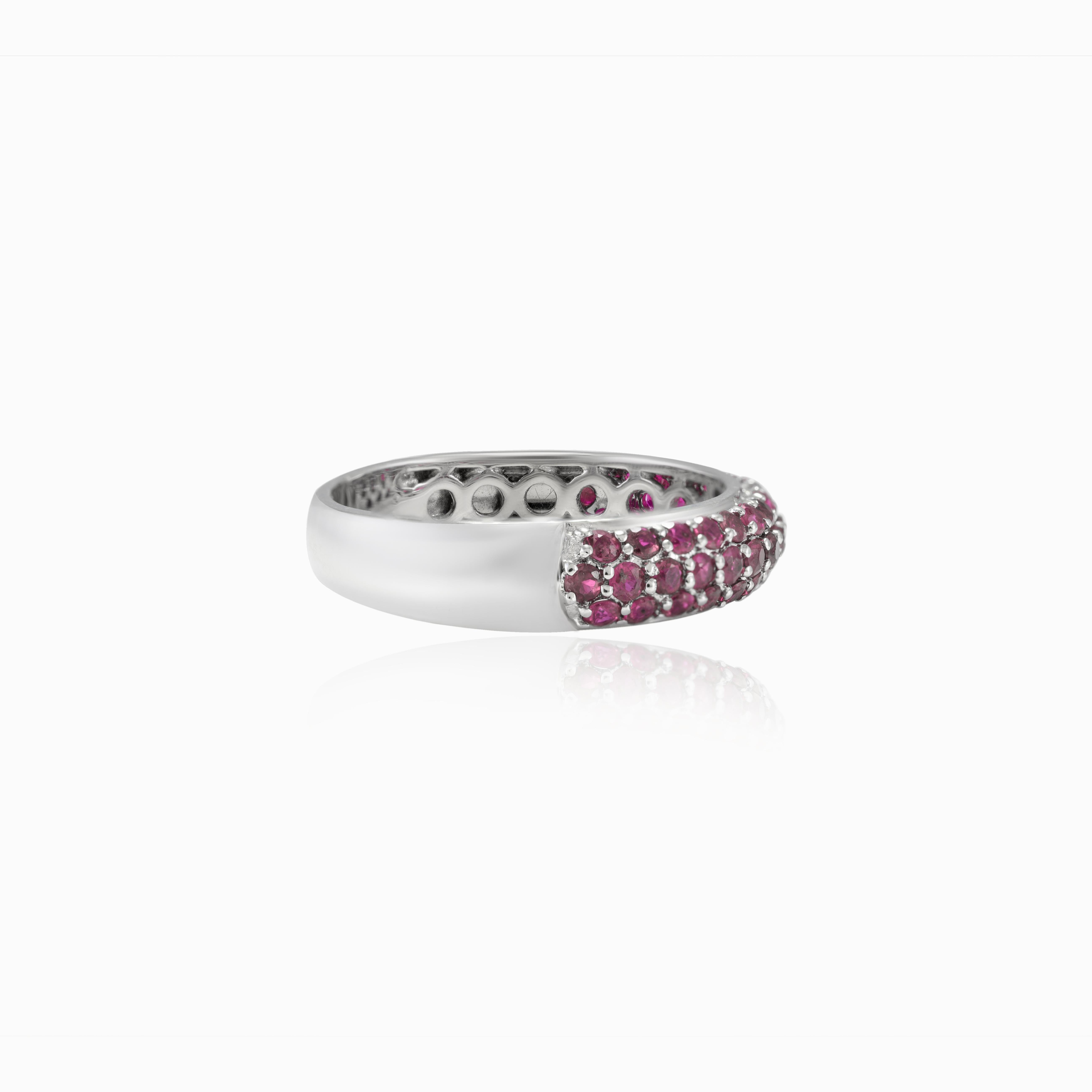 For Sale:  Pave Set Ruby Half Eternity Stackable Band in Solid 18k White Gold Ring 5