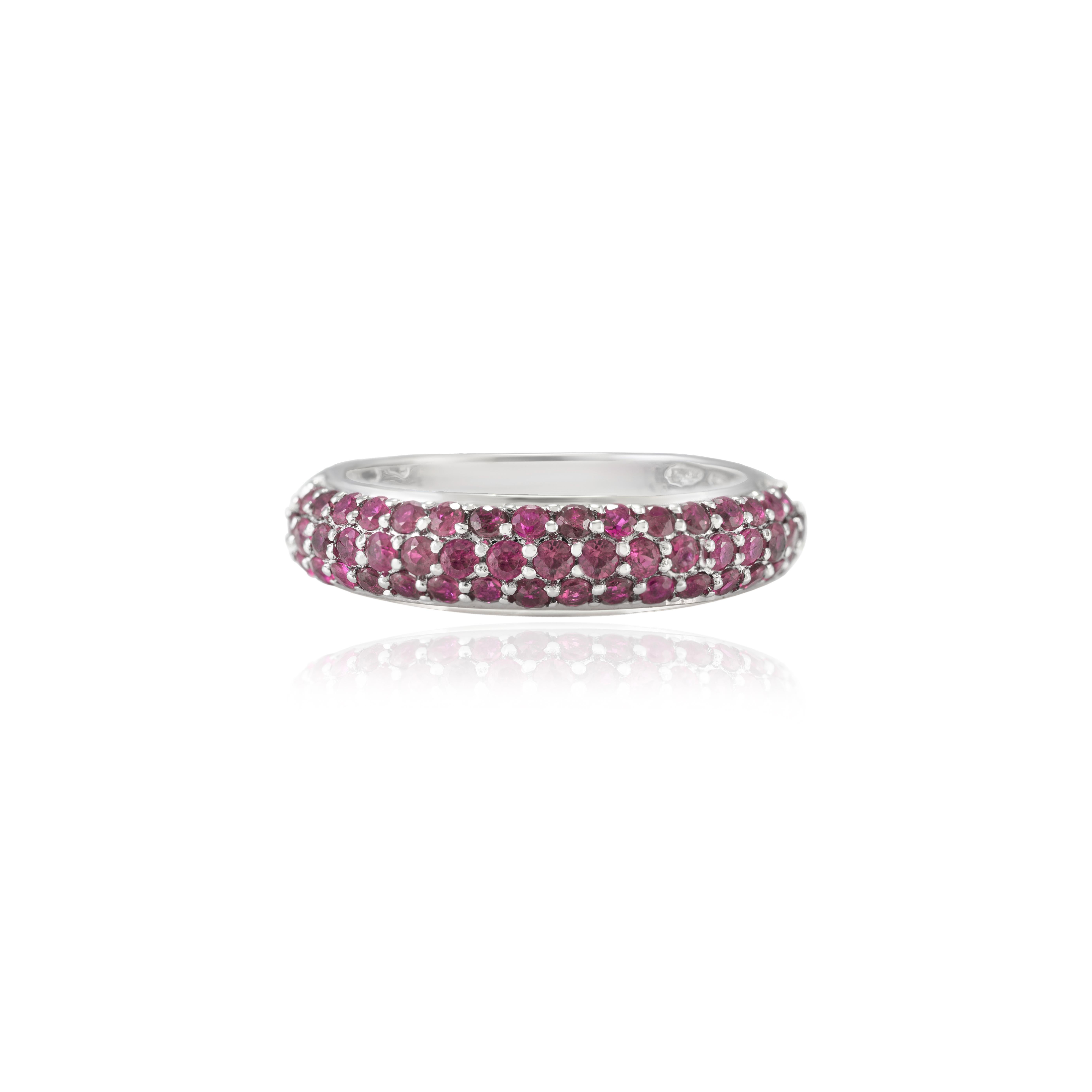 For Sale:  Pave Set Ruby Half Eternity Stackable Band in Solid 18k White Gold Ring 3