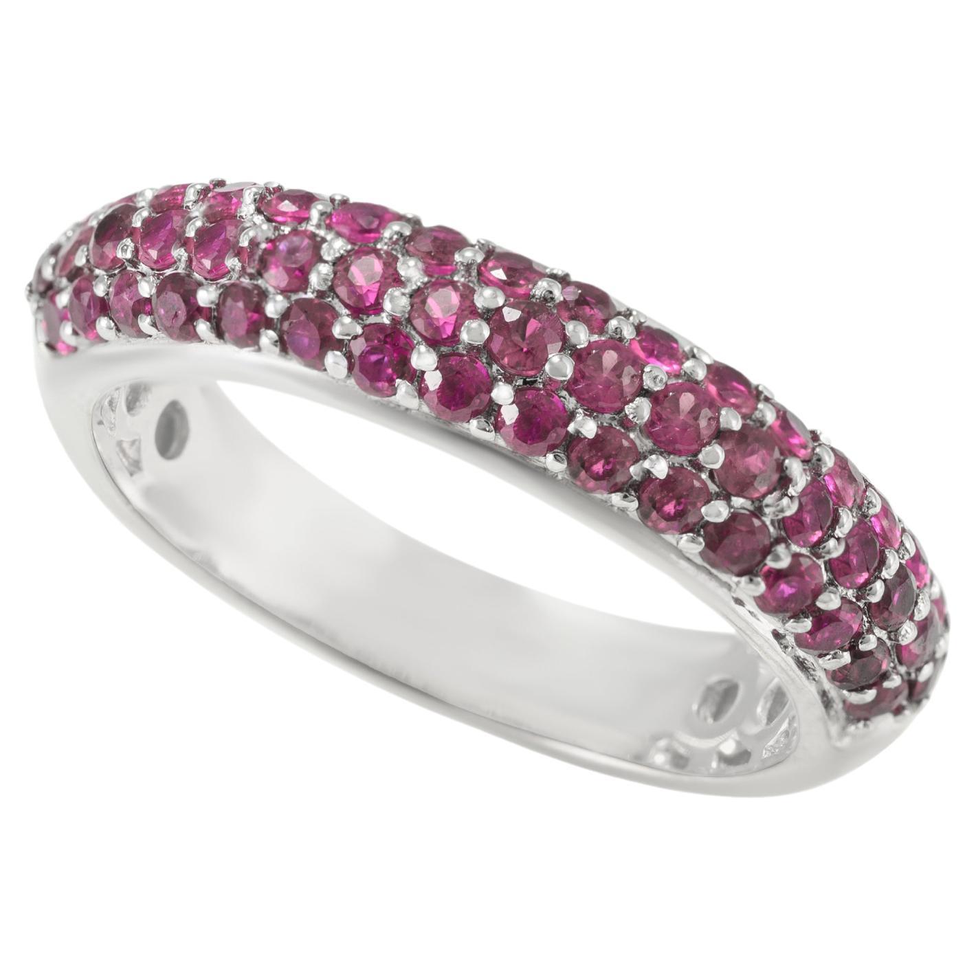 Pave Set Ruby Half Eternity Stackable Band in Solid 18k White Gold Ring