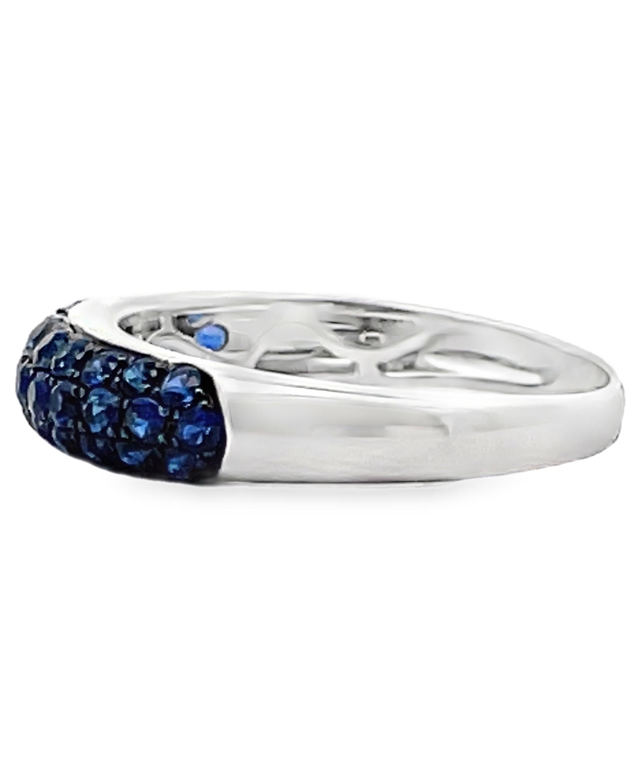 Contemporary Pave Set Sapphire Ring in High Polish 18K White Gold For Sale