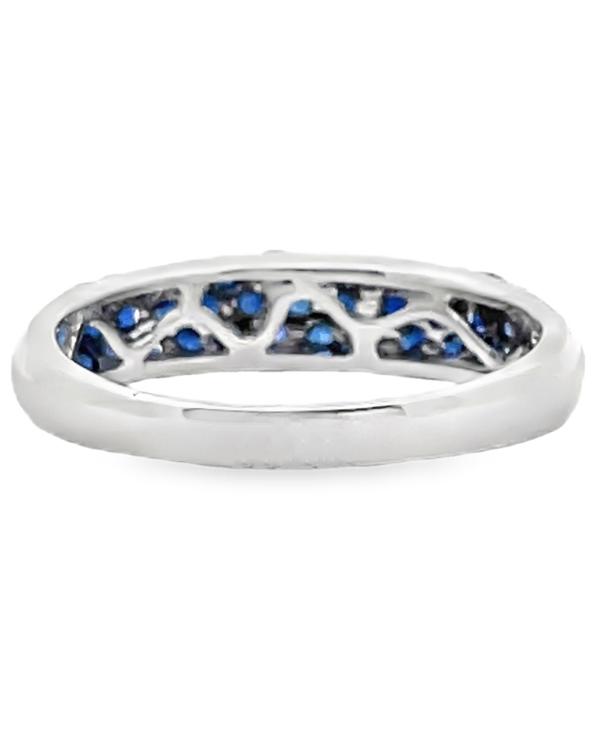 Round Cut Pave Set Sapphire Ring in High Polish 18K White Gold For Sale