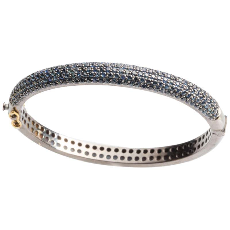 Pavé Set Sapphires and Sterling Silver Bracelet at 1stDibs