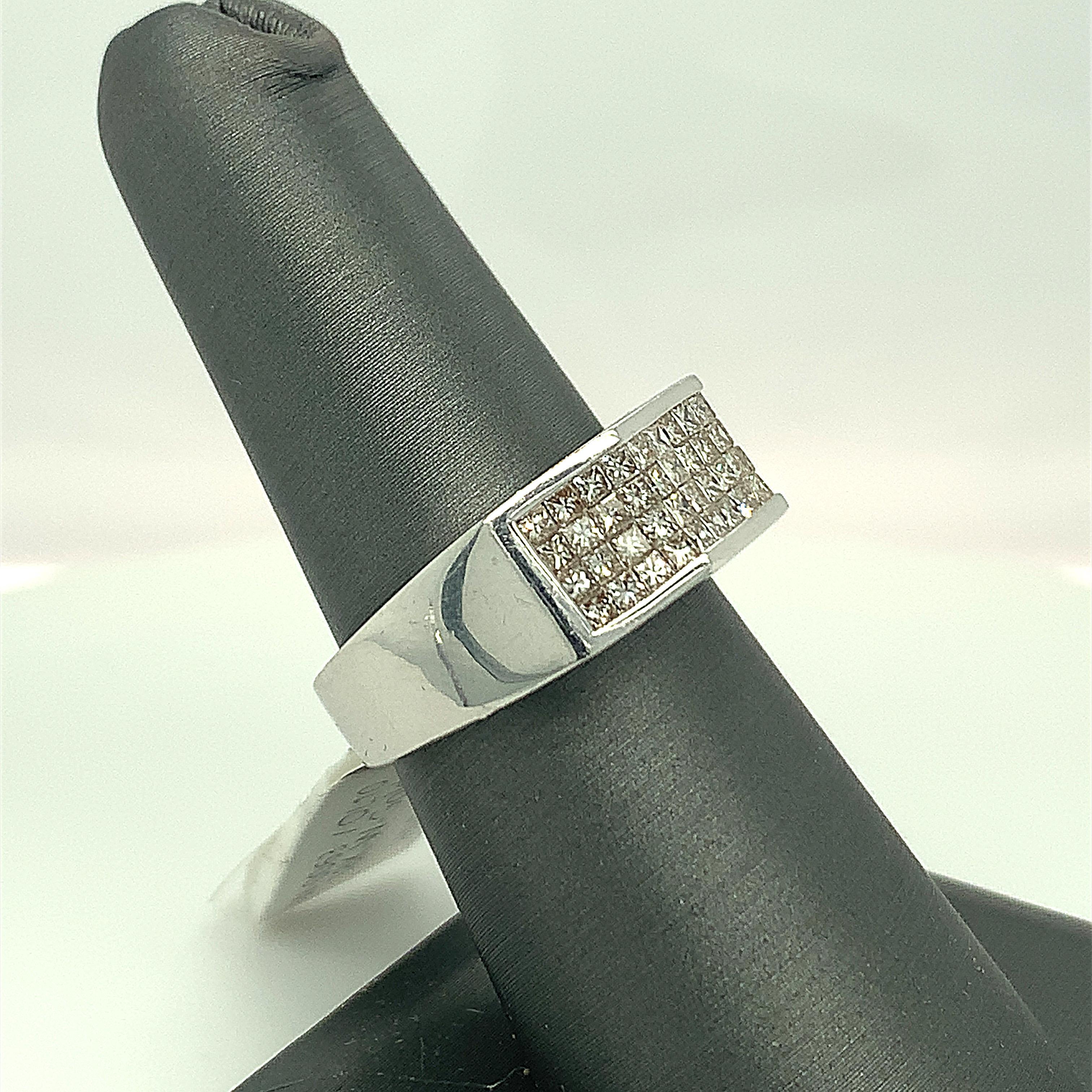 Princess Cut Pave Set White Diamond 18K White Gold Band Ring