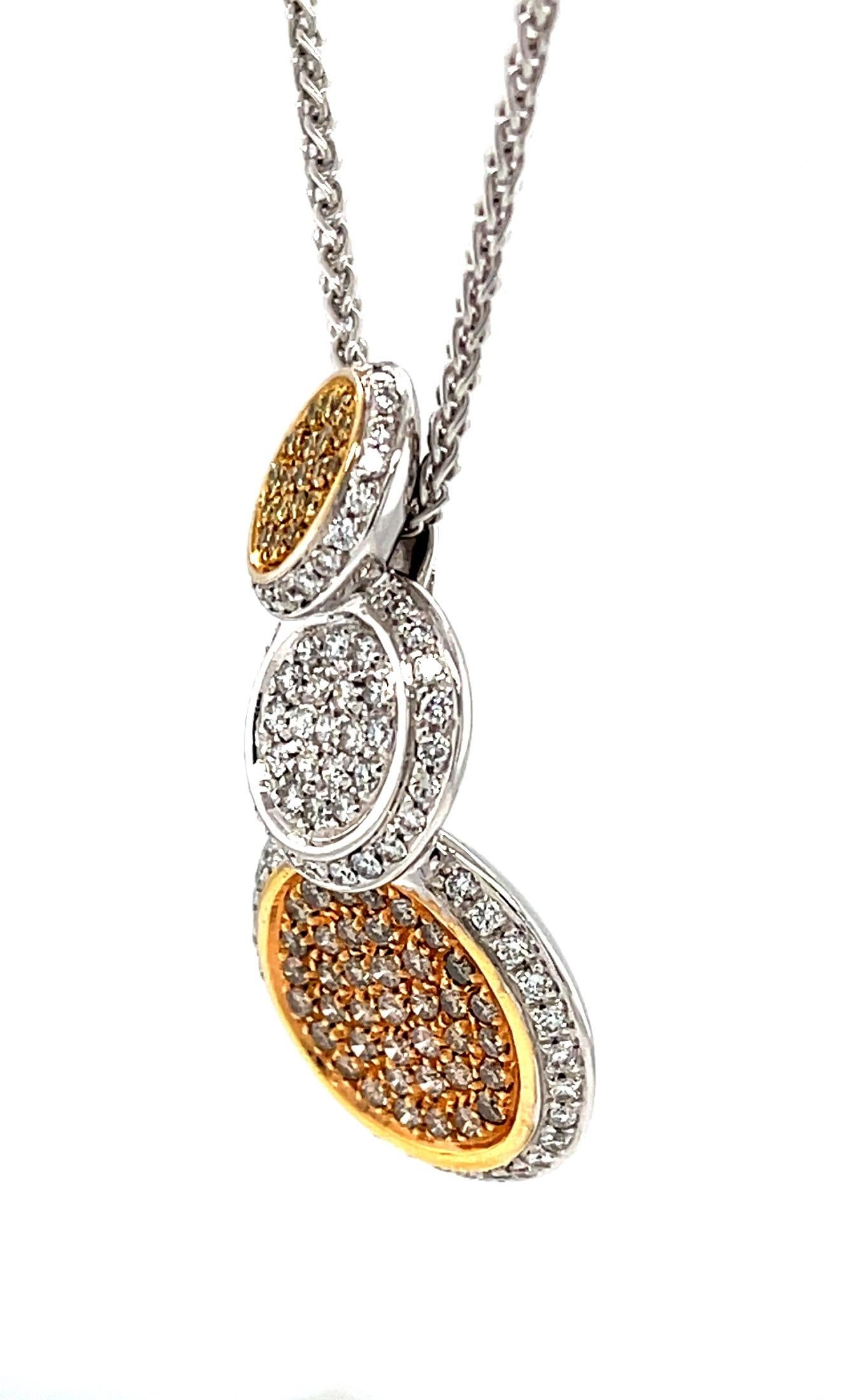 Women's or Men's Fancy Colored Diamond Drop Necklace in 18k White, Rose and Yellow Gold