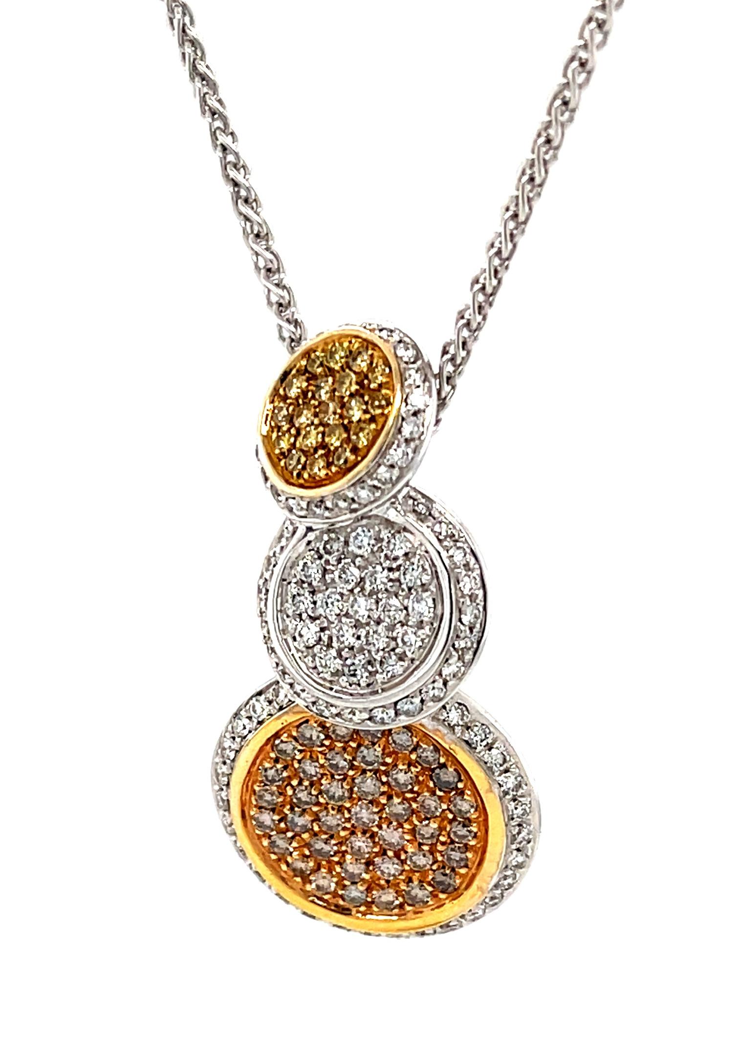 Fancy Colored Diamond Drop Necklace in 18k White, Rose and Yellow Gold 1