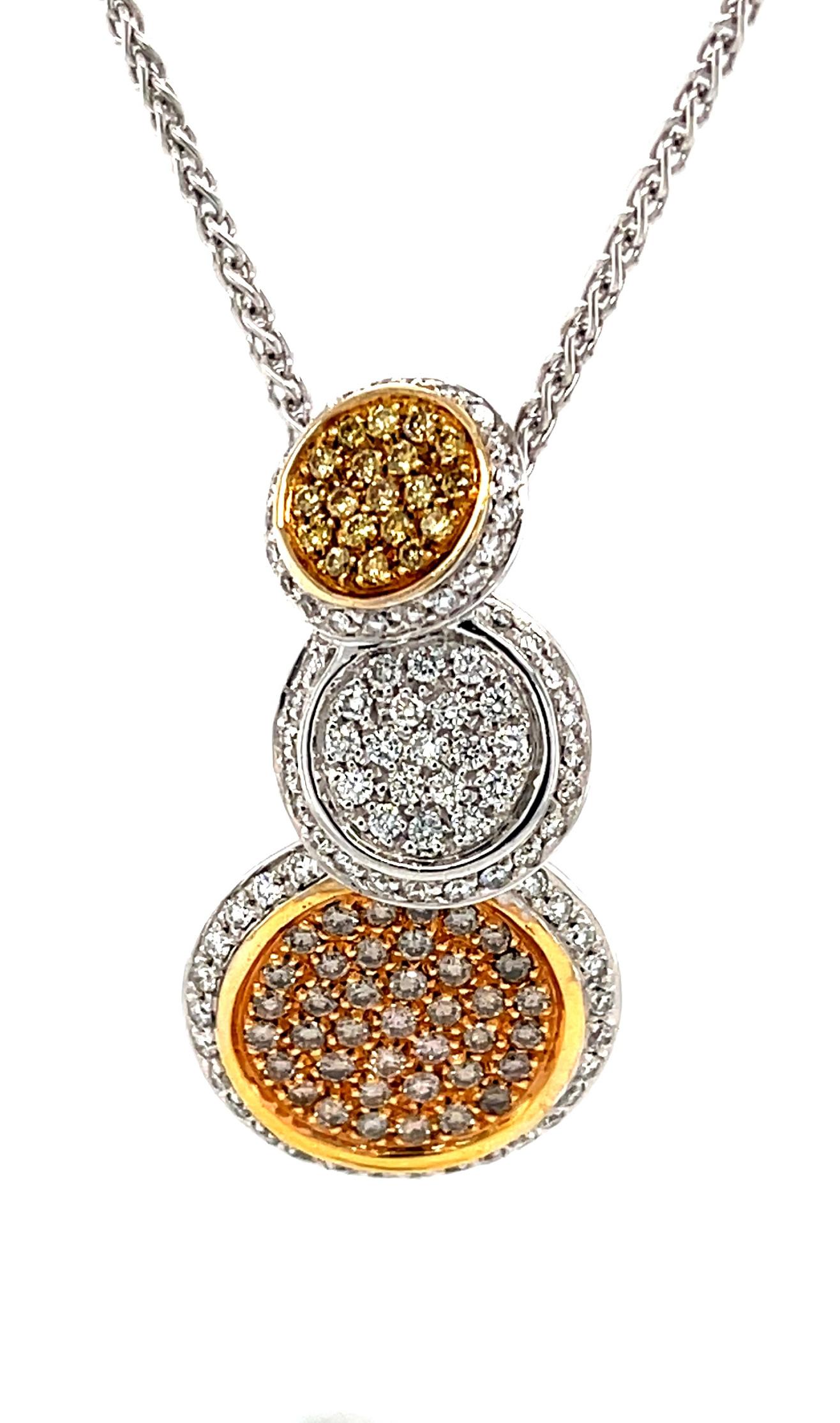 Fancy Colored Diamond Drop Necklace in 18k White, Rose and Yellow Gold 2