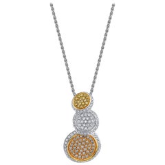 Collier en goutte en or blanc, rose et jaune 18 carats avec diamants de couleur fantaisie