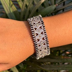 Pulsera de hilo negro con circonitas engastadas estilo vintage para mujer en plata