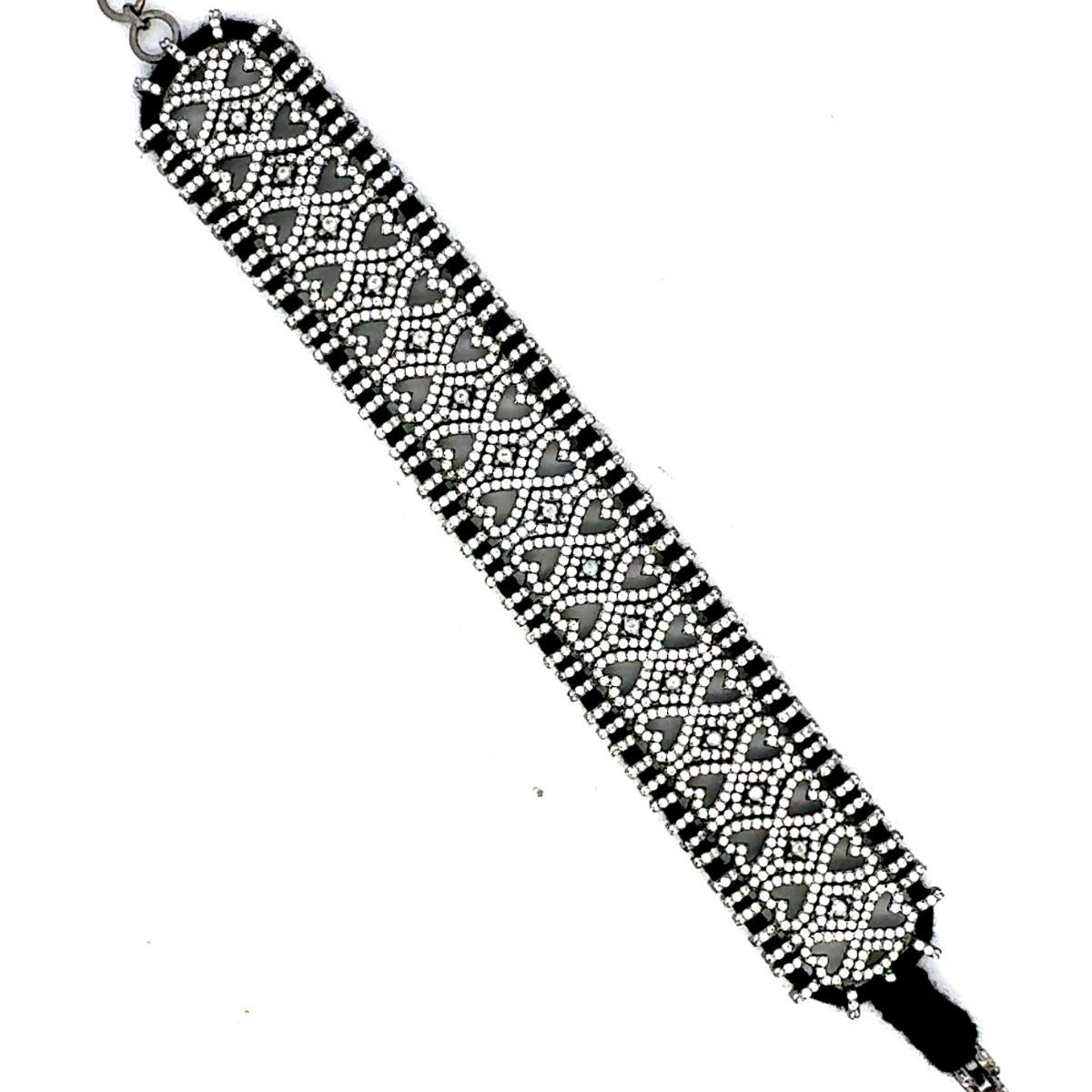 Mixed Cut Vintage Style Pave Set Zircon Macrame Black Thread Bracelet for Unisex in Silver For Sale