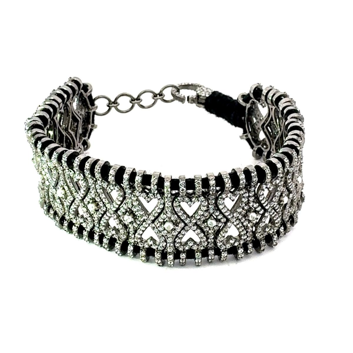 Vintage Style Pave Set Zircon Macrame Black Thread Bracelet for Unisex in Silver For Sale 4