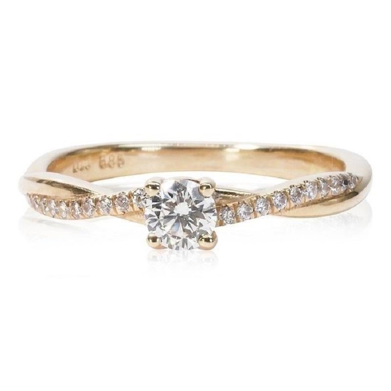 Round Cut Pavé Solitaire Ring with 0.39 Ct Round Brilliant Natural Diamonds, GIA Cert