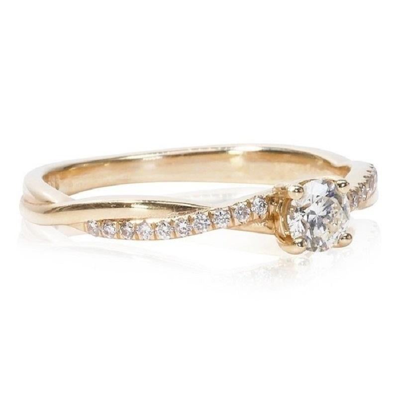 Pavé Solitaire Ring with 0.39 Ct Round Brilliant Natural Diamonds, GIA Cert 1