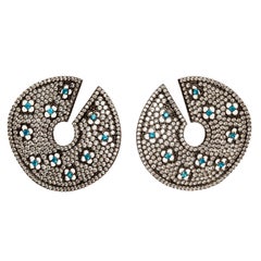 Pave Statement Disk Earrings with Lever Back- Grey