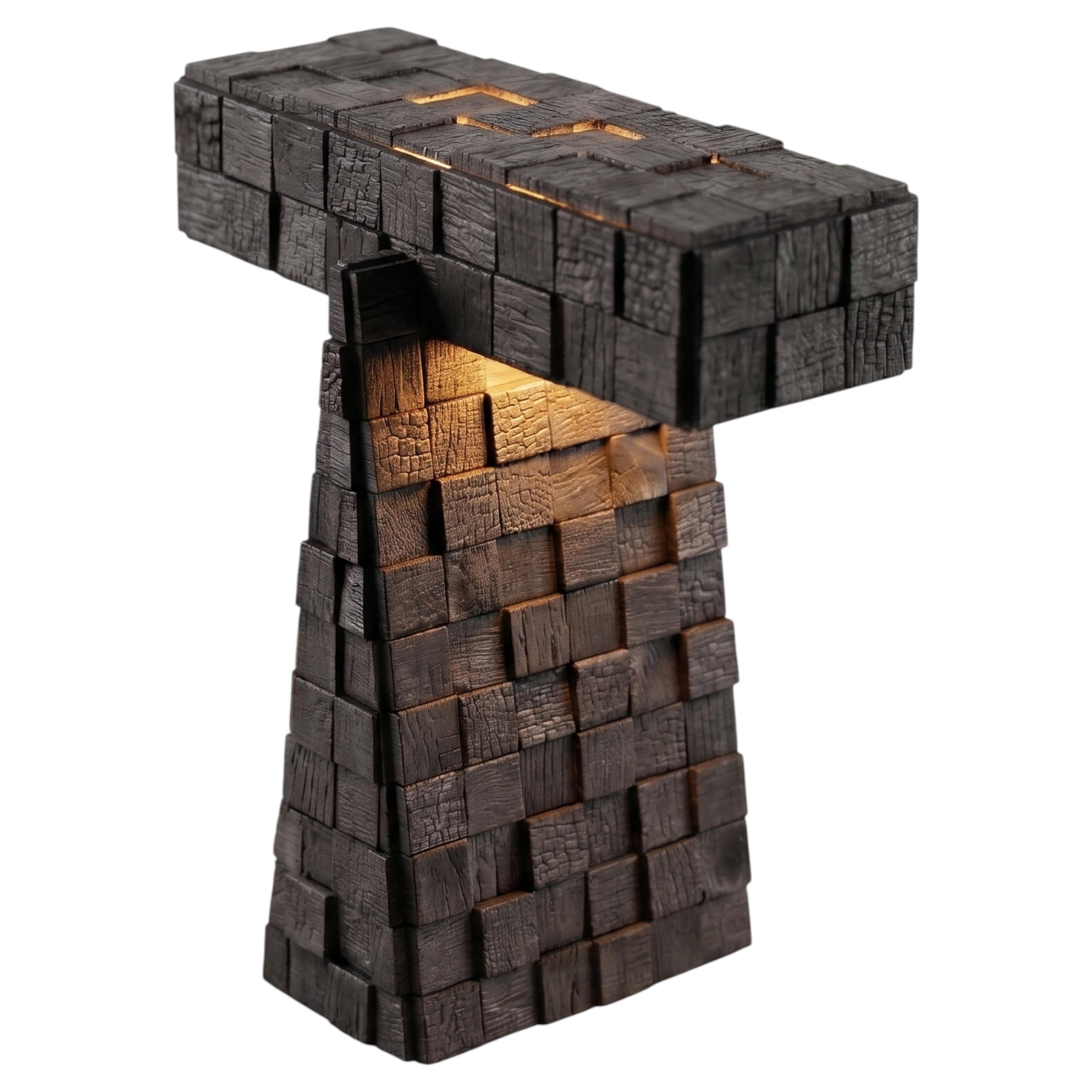 Lámpara de mesa «Pavé» contemporánea, de madera ebonizada y diseño escultural en venta